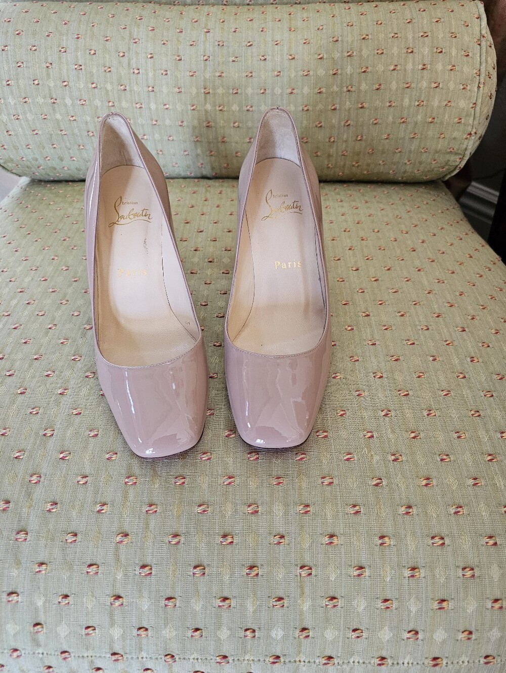 Authentic Christian Louboutin Blush Patent Leather Square-Toe Pumps 36 Pristine